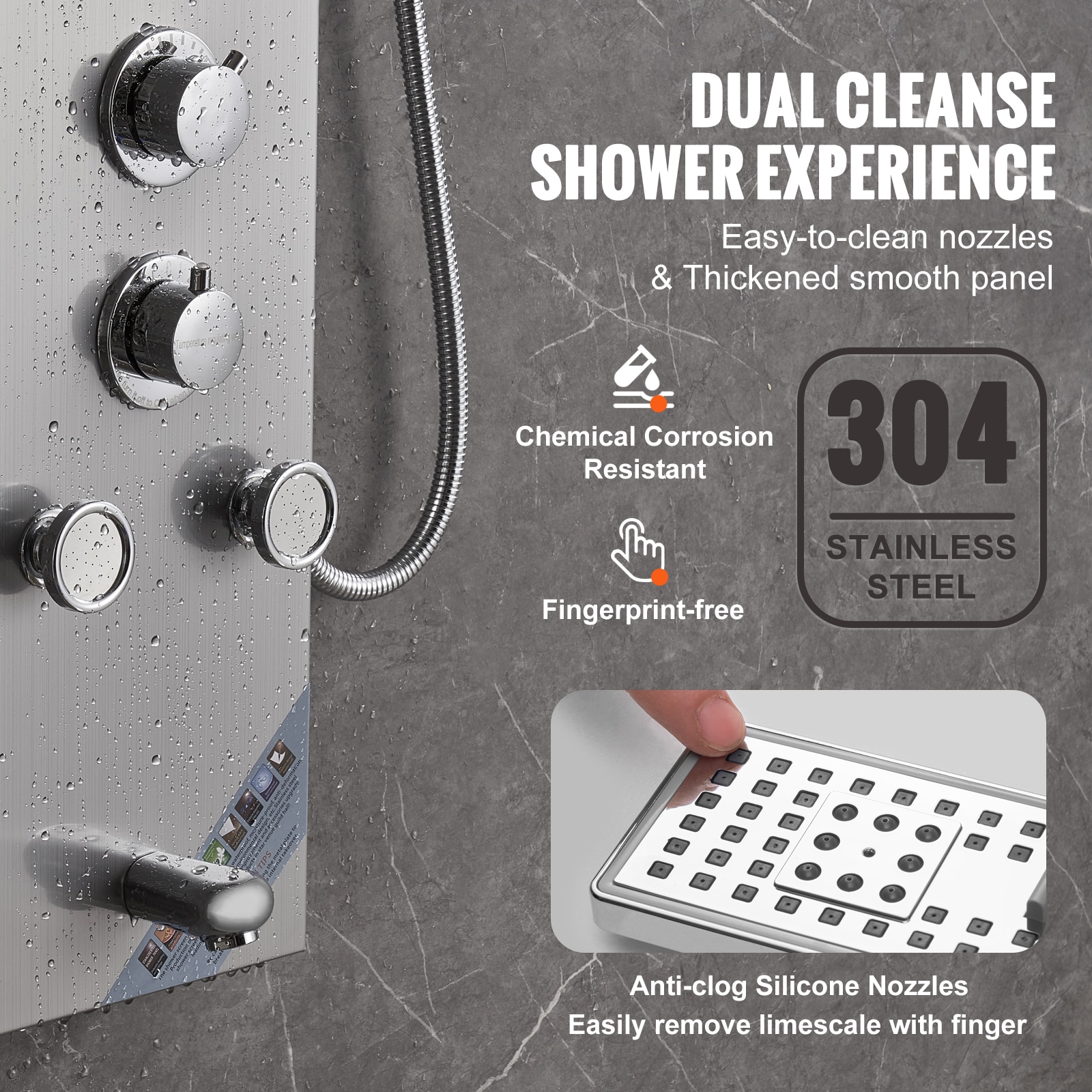 Stainless Steel Shower Panel Tower With Led Rainfall Massage_voghion.com